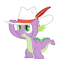 Size: 3800x3800 | Tagged: safe, artist:misterlolrus, imported from derpibooru, spike, dragon, season 2, secret of my excess, feather, fedora, hat, male, simple background, smiling, solo, transparent background, vector