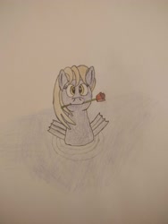 Size: 4000x3000 | Tagged: safe, artist:captain conundrum, oc, oc only, oc:waterlily, sea pony, drawthread, flower, heart eyes, rose, solo, traditional art, wingding eyes