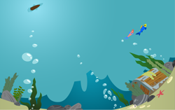 Size: 10113x6356 | Tagged: safe, artist:smcho1014, imported from derpibooru, fish, starfish, background, boat, bubble, ocean, rock, sand, seashell, seaweed, ship, treasure, treasure chest, underwater, water