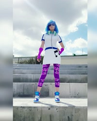 Size: 1080x1350 | Tagged: safe, artist:rei-doll, imported from derpibooru, dj pon-3, vinyl scratch, human, equestria girls, clothes, cosplay, costume, hand on hip, headphones, irl, irl human, leggings, photo, skirt, sunglasses