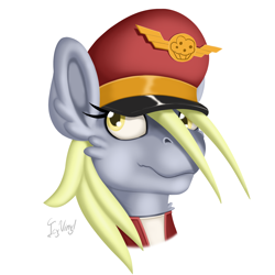 Size: 2122x2122 | Tagged: safe, artist:icyvinyl, imported from derpibooru, derpy hooves, pegasus, pony, bust, cap, clothes, female, g4, hat, mare, military uniform, portrait, simple background, solo, uniform, white background