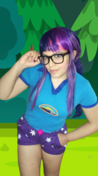 Size: 718x1294 | Tagged: safe, artist:sabrina200415, imported from derpibooru, sci-twi, twilight sparkle, human, equestria girls, legend of everfree, camp everfree outfits, clothes, cosplay, costume, irl, irl human, photo, solo