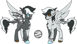 Size: 1049x597 | Tagged: safe, artist:pure-blue-heart, imported from derpibooru, oc, oc:mori, original species, bat wings, black and white, closed species, crysvalonia, gemstone pony, gemstones, grayscale, harlequin, heterochromia, male, momento mori, monochrome, simple background, spread wings, stallion, transparent background, unnus annus, wings