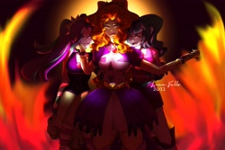 Size: 3000x2000 | Tagged: safe, artist:lunafalls, imported from derpibooru, adagio dazzle, aria blaze, sonata dusk, equestria girls, rainbow rocks, fire, gem, glowing, signature, siren gem, the dazzlings, trio