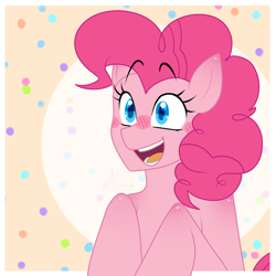 Size: 2500x2500 | Tagged: safe, artist:azulscrown1117, imported from derpibooru, pinkie pie, earth pony, pony, blushing, confetti, cute, diapinkes, female, mare, smiling, solo