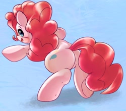 Size: 1965x1728 | Tagged: safe, artist:kurogewapony, imported from derpibooru, pinkie pie, earth pony, pony, balloonbutt, butt, female, full body, looking at you, looking over shoulder, mare, open mouth, open smile, plot, smiling, smiling at you, solo