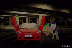 Size: 7585x5057 | Tagged: safe, artist:georgegarza01, edit, imported from derpibooru, rarity, spike, pony, unicorn, car, female, kissing, male, night, shipping, sparity, straight, toyota, vector