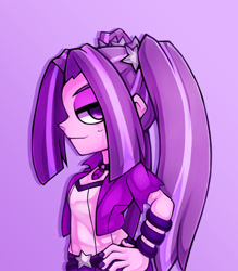 Size: 1041x1190 | Tagged: safe, artist:kyouman1010, imported from derpibooru, aria blaze, equestria girls, bust, clothes, female, gradient background, hand on hip, looking at you, solo