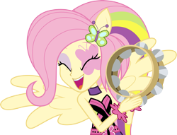 Size: 3921x3000 | Tagged: safe, artist:cloudy glow, imported from derpibooru, fluttershy, equestria girls, shake your tail, bare shoulders, musical instrument, simple background, sleeveless, solo, strapless, tambourine, transparent background, vector