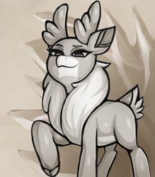 Size: 1350x1543 | Tagged: safe, artist:kyouman1010, imported from derpibooru, deer, reindeer, them's fightin' herds, community related, female, monochrome, raised hoof, solo, velvet (tfh)
