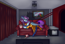 Size: 2900x2000 | Tagged: safe, artist:shamy-crist, imported from derpibooru, oc, oc only, pegasus, pony, couch, female, food, mare, popcorn
