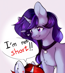 Size: 1920x2144 | Tagged: safe, artist:pledus, imported from derpibooru, oc, oc only, pony, unicorn, blatant lies, chest fluff, collar, commission, cute, dog tags, duo, female, gradient background, lies, marelet, short, ych result