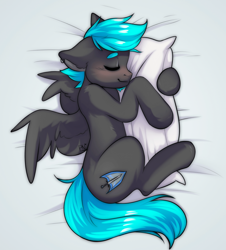 Size: 960x1063 | Tagged: safe, artist:pledus, imported from derpibooru, oc, oc only, pegasus, pony, blushing, eyes closed, hug, pegasus oc, pillow, pillow hug, sleeping, solo