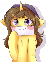 Size: 1920x2564 | Tagged: safe, artist:pledus, imported from derpibooru, oc, oc only, pony, unicorn, crying, female, hat, hoof hold, horn, sad, solo, unicorn oc