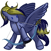 Size: 200x200 | Tagged: safe, artist:dragodraws, imported from derpibooru, oc, oc only, oc:star hunter, pegasus, pony, blue eyes, bow (weapon), pixel art, ponytail, simple background, solo, transparent background, wings