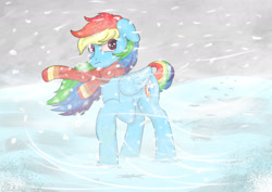 Size: 2400x1700 | Tagged: safe, artist:marbatra, imported from derpibooru, rainbow dash, pegasus, blizzard, cold, scared, snow, snowfall, wind