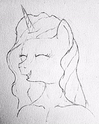 Size: 2512x3142 | Tagged: safe, artist:mildgyth, imported from derpibooru, princess celestia, anthro, eyes closed, februpony, monochrome, sketch, solo, traditional art, wingless