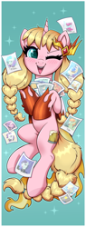 Size: 1440x3780 | Tagged: safe, artist:confetticakez, imported from derpibooru, daybreaker, oc, oc only, oc:caramel malt, pony, unicorn, autograph, blushing, braided pigtails, cape, clothes, convention mascot, cosplay, costume, cute, female, mare, mascot, one eye closed, ponyville ciderfest, solo, sparkles, wink