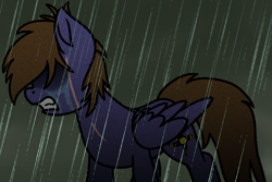 Size: 3000x2000 | Tagged: safe, artist:memeancholy, imported from derpibooru, oc, oc only, oc:dauntless, pegasus, pony, fallout equestria, cloud, crying, female, hidden eyes, mare, rain, scar, wet, wet mane