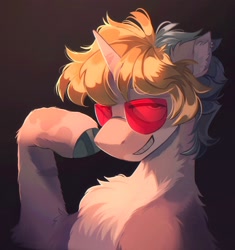 Size: 1922x2048 | Tagged: safe, artist:draw3, imported from derpibooru, oc, oc only, pony, unicorn, chest fluff, ear fluff, ear piercing, earring, glasses, jewelry, looking at you, piercing, smiling, solo