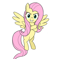 Size: 2000x2000 | Tagged: safe, artist:sazanamibd, imported from derpibooru, fluttershy, pegasus, pony, crossed hooves, female, flying, looking at you, mare, simple background, solo, white background