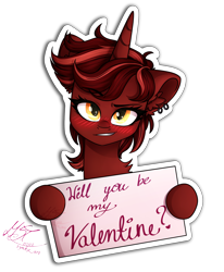 Size: 2740x3325 | Tagged: safe, artist:tyna, imported from derpibooru, oc, pony, unicorn, commission, ear piercing, holiday, piercing, sign, signature, simple background, solo, sticker, transparent background, valentine's day