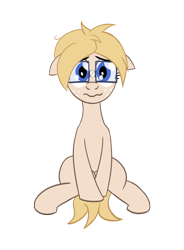 Size: 939x1277 | Tagged: safe, artist:hotkinkajou, oc, oc only, oc:cut n. paste, earth pony, pony, fanfic:the long and short of it, digital art, female, freckles, glasses, mare, nervous, ponerpics community collab 2022, shy, simple background, sitting, transparent background