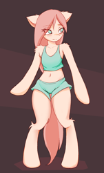 Size: 864x1430 | Tagged: safe, artist:fajeh, imported from derpibooru, oc, oc only, earth pony, semi-anthro, clothes, female, floppy ears, shorts, shoulder fluff, simple background, solo, tanktop