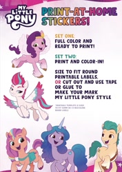 Size: 735x1040 | Tagged: safe, imported from derpibooru, hitch trailblazer, izzy moonbow, pipp petals, sunny starscout, zipp storm, earth pony, pegasus, pony, unicorn, 2d, braid, flying, friends, g5, group, happy, instructions, logo, logotype, long hair, looking at each other, looking at someone, mane five (g5), merchandise, multicolored hair, my little pony: a new generation, official, pinterest, princess, raised hoof, royalty, siblings, simple background, sisters, smiling, smiling at each other, social media, spread wings, stars, template, wings