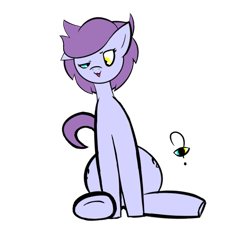 Size: 800x800 | Tagged: safe, artist:redurora, imported from derpibooru, oc, oc only, oc:mind's eye (reduora), earth pony, pony, blue eyes, female, heterochromia, looking down, mare, purple hair, purple mane, purple tail, short hair, short tail, simple background, solo, tail, transparent background, yellow eyes