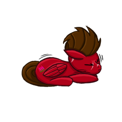 Size: 500x500 | Tagged: safe, artist:redurora, imported from derpibooru, oc, oc only, oc:redurora, pegasus, pony, brown mane, brown tail, eyes closed, female, pegasus oc, scar, scared, shivering, simple background, solo, tail, transparent background