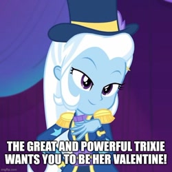 Size: 640x641 | Tagged: safe, edit, edited screencap, imported from derpibooru, screencap, trixie, equestria girls, equestria girls series, spring breakdown, spoiler:eqg series (season 2), caption, cropped, holiday, image macro, text, valentine's day