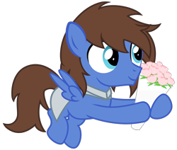 Size: 3640x3090 | Tagged: safe, alternate version, artist:strategypony, imported from derpibooru, oc, oc only, oc:bizarre song, pegasus, pony, bouquet, bouquet of flowers, colt, flower, flying, foal, male, simple background, transparent background
