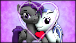 Size: 3840x2160 | Tagged: safe, artist:scratch_wub, imported from derpibooru, oc, oc only, oc:etheria galaxia, oc:scratch wub, pony, 3d, heart, holding hooves, holiday, male, shipping, source filmmaker, stallion, valentine's day