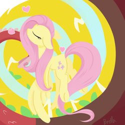 Size: 1280x1280 | Tagged: safe, artist:brella, imported from derpibooru, discord, fluttershy, pegasus, pony, abstract background, cute, eyes closed, female, mare, offscreen character, shyabetes, signature, silhouette, underhoof