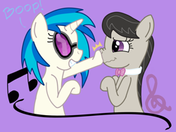 Size: 2048x1536 | Tagged: safe, artist:iwuvda3nd3rmanz, imported from derpibooru, dj pon-3, octavia melody, vinyl scratch, earth pony, pony, unicorn, 2015, boop, duo, female, nose wrinkle, noseboop, violent booping, wavy mouth