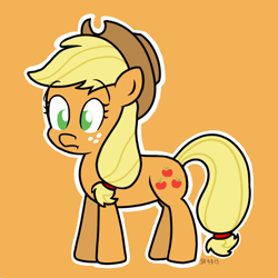 Size: 948x948 | Tagged: safe, artist:iwuvda3nd3rmanz, imported from derpibooru, applejack, earth pony, pony, 2015, female, orange background, outline, simple background, solo, white outline