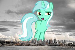 Size: 1920x1280 | Tagged: safe, artist:tardifice, artist:thegiantponyfan, imported from derpibooru, lyra heartstrings, pony, unicorn, background pony, female, giant lyra heartstrings, giant pony, giant unicorn, giantess, highrise ponies, irl, macro, mare, mega giant, photo, ponies in real life, seattle, story included, washington