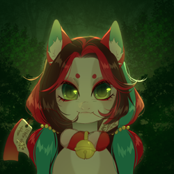 Size: 3000x3000 | Tagged: safe, artist:miioko, imported from derpibooru, oc, oc only, earth pony, pony, bell, bust, cat bell, collar, ear fluff, earth pony oc, eyelashes, female, mare, solo