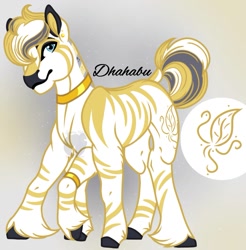 Size: 1093x1111 | Tagged: safe, artist:teonnakatztkgs, imported from derpibooru, oc, oc only, hybrid, pony, zebra, zony, bio in description, choker, female, mare, offspring, parent:prince blueblood, parent:zecora, zebra oc