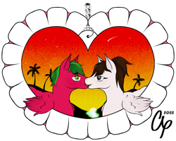 Size: 1000x800 | Tagged: safe, artist:approxxy, imported from derpibooru, oc, oc:approxxy, oc:melon specter, pegasus, beach, couple, heart, holiday, miami, valentine, valentine's day