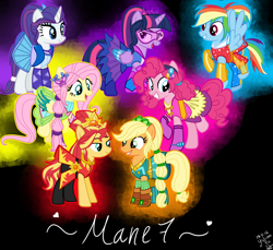 Size: 6000x5500 | Tagged: safe, alternate version, artist:yulianapie26, imported from derpibooru, applejack, fluttershy, pinkie pie, rainbow dash, rarity, sunset shimmer, twilight sparkle, earth pony, pegasus, pony, unicorn, equestria girls, legend of everfree, base used, clothes, crystal guardian, dress, equestria girls outfit, eyelashes, female, freckles, grin, horn, mane six, mare, simple background, smiling, wings