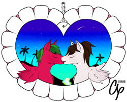 Size: 1000x800 | Tagged: safe, artist:approxxy, imported from derpibooru, oc, oc:approxxy, oc:melon specter, pegasus, beach, couple, heart, holiday, miami, night, valentine, valentine's day