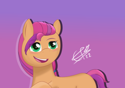 Size: 8185x5787 | Tagged: safe, artist:cobaltskies002, imported from derpibooru, sunny starscout, earth pony, pony, blushing, cute, daaaaaaaaaaaw, female, g5, looking up, mare, my little pony: a new generation, signature, simple background, sunnybetes