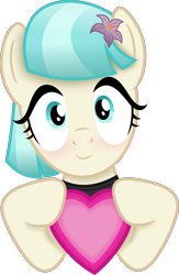 Size: 1917x2946 | Tagged: safe, artist:anime-equestria, imported from derpibooru, coco pommel, earth pony, blushing, cocobetes, cute, female, flower, flower in hair, heart, holding, holiday, looking at you, mare, simple background, smiling, solo, transparent background, valentine's day, vector