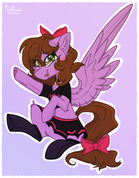 Size: 1841x2359 | Tagged: safe, artist:tizhonolulu, imported from derpibooru, oc, oc:befish, pegasus, pony, bow, clothes, happy, solo