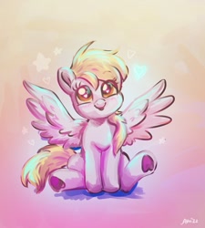 Size: 1011x1124 | Tagged: safe, artist:avui, imported from derpibooru, derpy hooves, ditzy doo, pegasus, pony, cute, daaaaaaaaaaaw, derpabetes, female, front view, heart, sitting, solo, stars