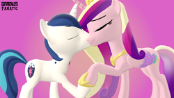 Size: 1920x1080 | Tagged: safe, artist:gradiusfanatic, imported from derpibooru, princess cadance, shining armor, alicorn, pony, unicorn, 3d, duo, female, hearts and hooves day, kissing, male, source filmmaker