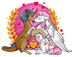 Size: 1024x801 | Tagged: safe, artist:eothnoguy-art, imported from derpibooru, oc, oc only, oc:golden mage, oc:honey haze, pegasus, pony, unicorn, female, kissing, male, mare, simple background, stallion, straight, transparent background