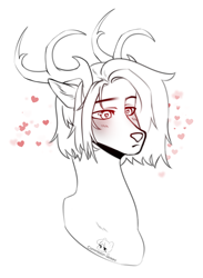 Size: 2004x2732 | Tagged: safe, artist:azaani, imported from derpibooru, oc, deer, hybrid, original species, pony, bust, commission, heart eyes, horn, male, portrait, solo, wingding eyes